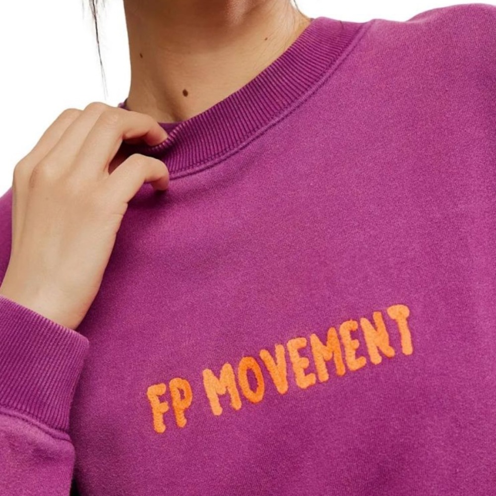 FP Movement All Star Crewneck Sweatshirt in Deep Mulberry Orange logo Size M - Picture 2 of 10